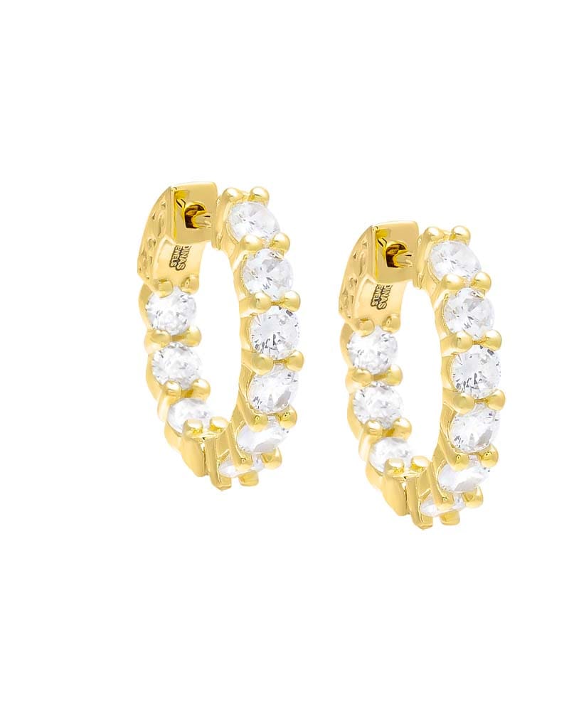 Front of a size One Size CZ Small Round Hoop Earring Gold One Size in Gold by By Adina Eden. | dia_product_style_image_id:292391